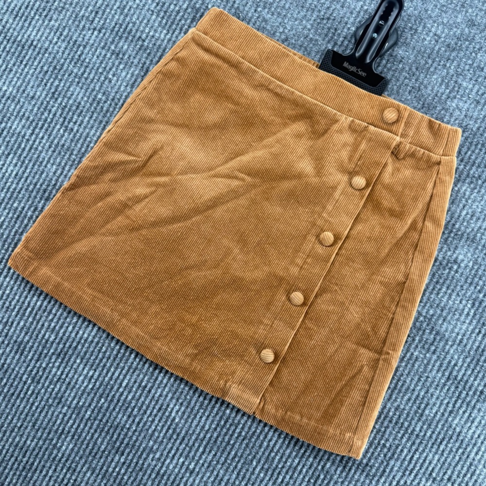 Pleat Corduroy Skirt Girls Size 14 Brown Excellent Button Front A-Line